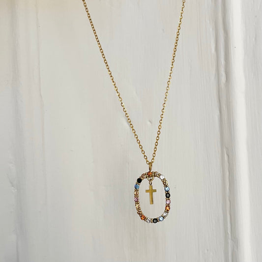 GEMSTONES WITH CROSS NECKLACE