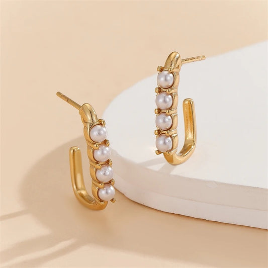 L-SHAPED PEARL HOOP EARRINGS