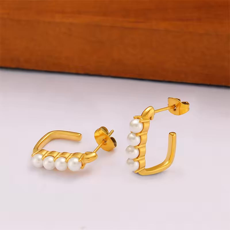 L-SHAPED PEARL HOOP EARRINGS