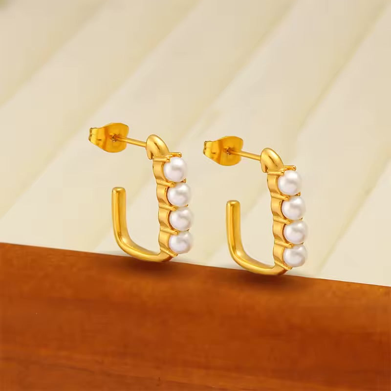 L-SHAPED PEARL HOOP EARRINGS