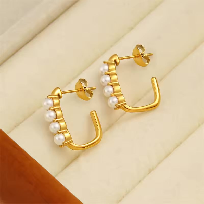 L-SHAPED PEARL HOOP EARRINGS