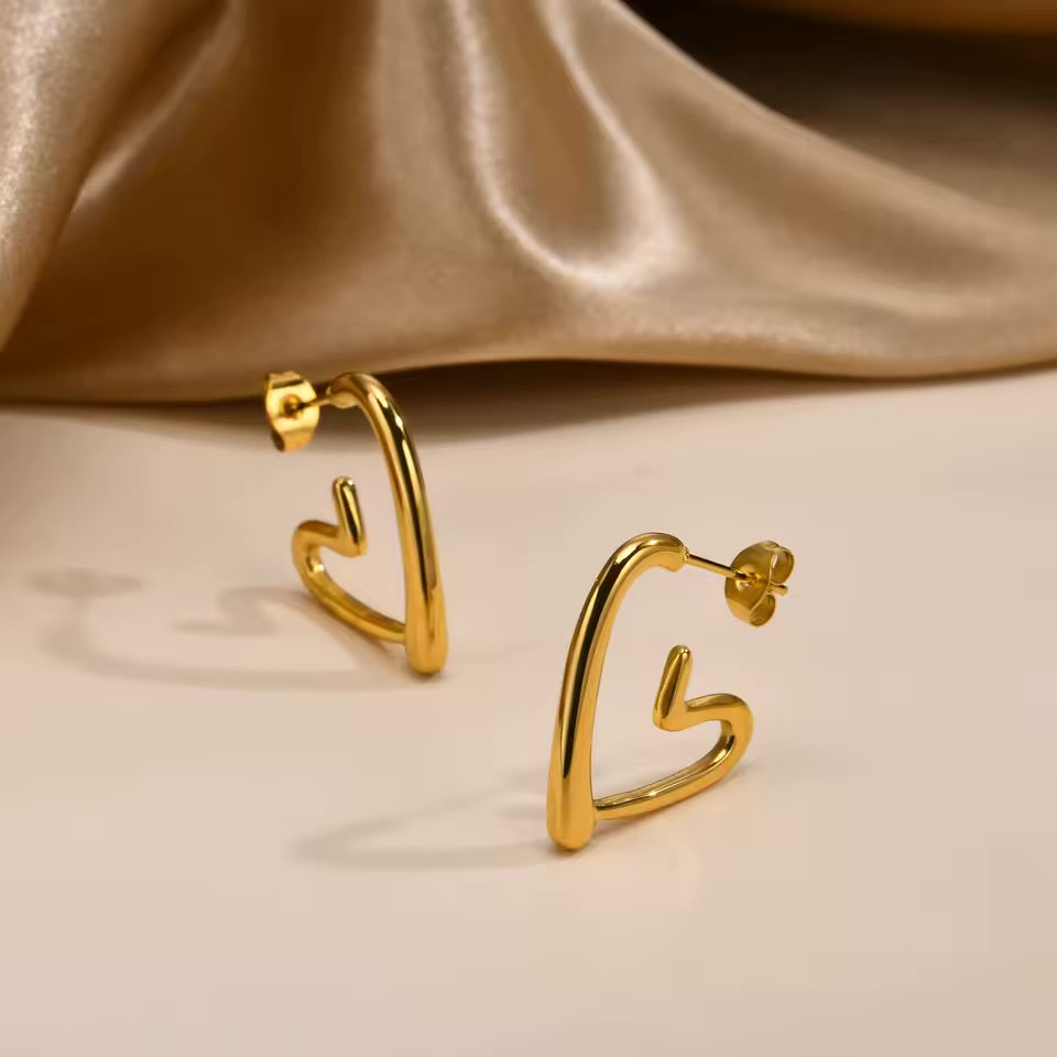 HOLLOW HEART HOOP EARRINGS