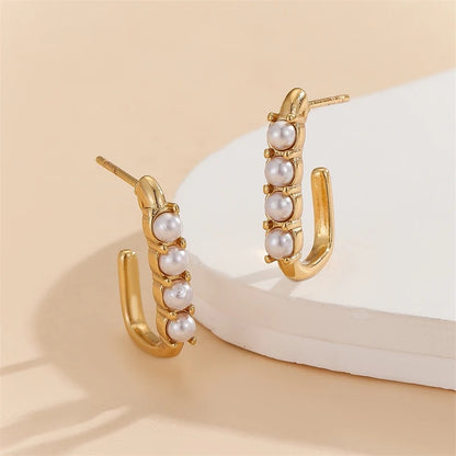 L-SHAPED PEARL HOOP EARRINGS