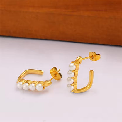L-SHAPED PEARL HOOP EARRINGS